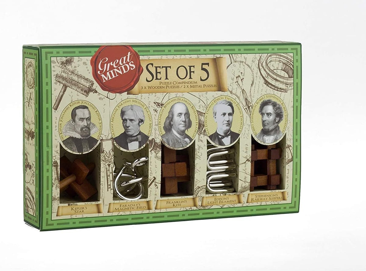 Professor Puzzle Great Minds Brain Teaser 5 Piece Set – HUZZAH! Toys