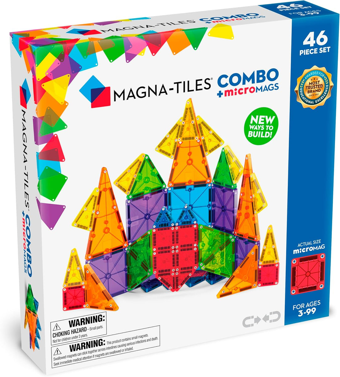 マグネットセット Magna Tiles Combo + microMAGS 46 Piece Set – HUZZAH! Toys